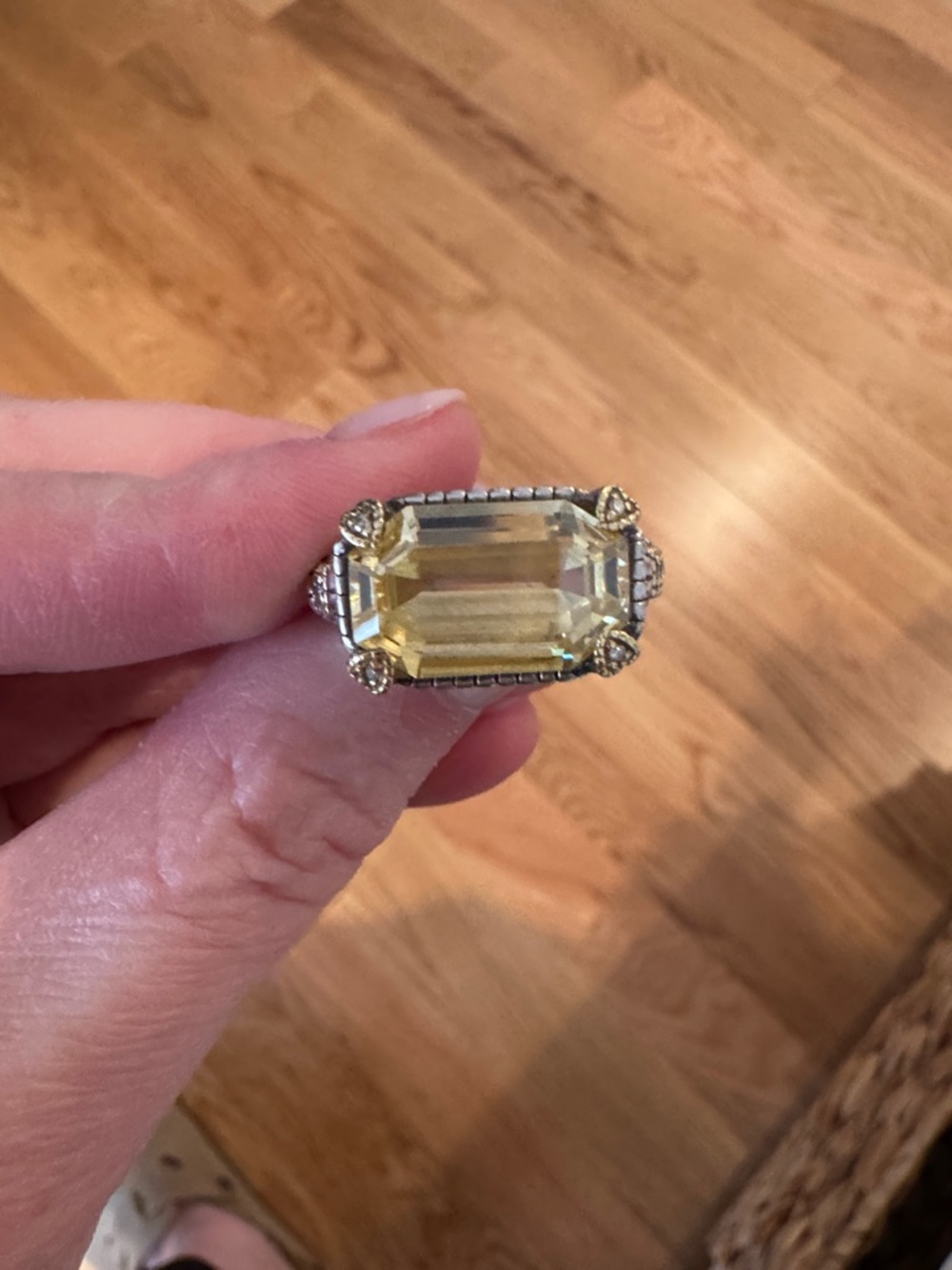 Judith Ripka sterling silver with gold and diamonds ring. Size 5
